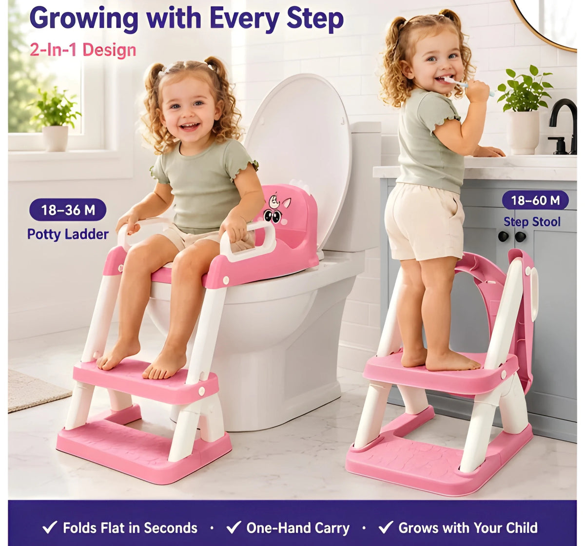 2 in 1 Toddler Potty Training Seat with Ladder, Step Stool and Reward Kit