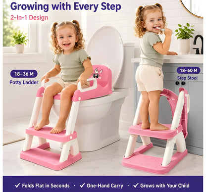 2 in 1 Toddler Potty Training Seat with Ladder, Step Stool and Reward Kit