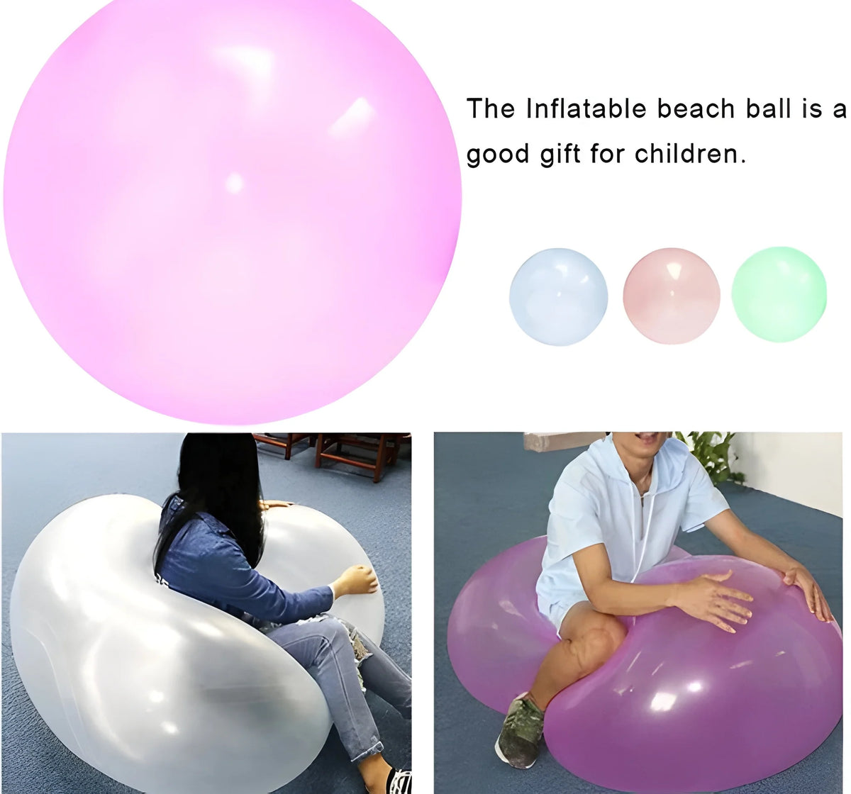 Large Inflatable Bubble Balls 2 Pack 27.5 Inch Soft Outdoor Play Balls