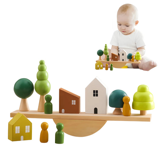 Wooden Tree Balance Toy Set with Peg Dolls for Montessori Learning and Creative Play