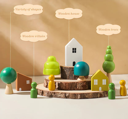 Wooden Tree Balance Toy Set with Peg Dolls for Montessori Learning and Creative Play