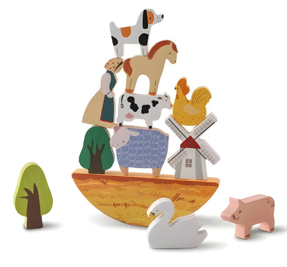 Wooden Tree Balance Toy Set with Peg Dolls for Montessori Learning and Creative Play