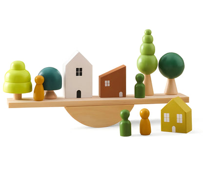 Wooden Tree Balance Toy Set with Peg Dolls for Montessori Learning and Creative Play