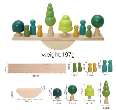 Wooden Tree Balance Toy Set with Peg Dolls for Montessori Learning and Creative Play