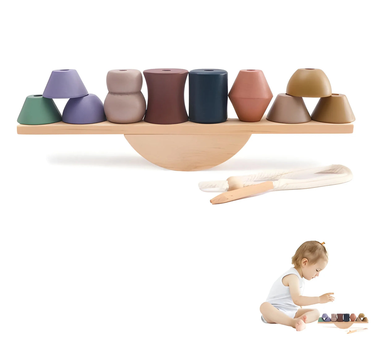Wooden Tree Balance Toy Set with Peg Dolls for Montessori Learning and Creative Play