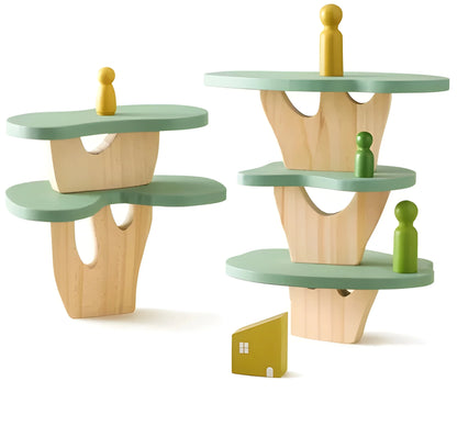 Wooden Tree Balance Toy Set with Peg Dolls for Montessori Learning and Creative Play