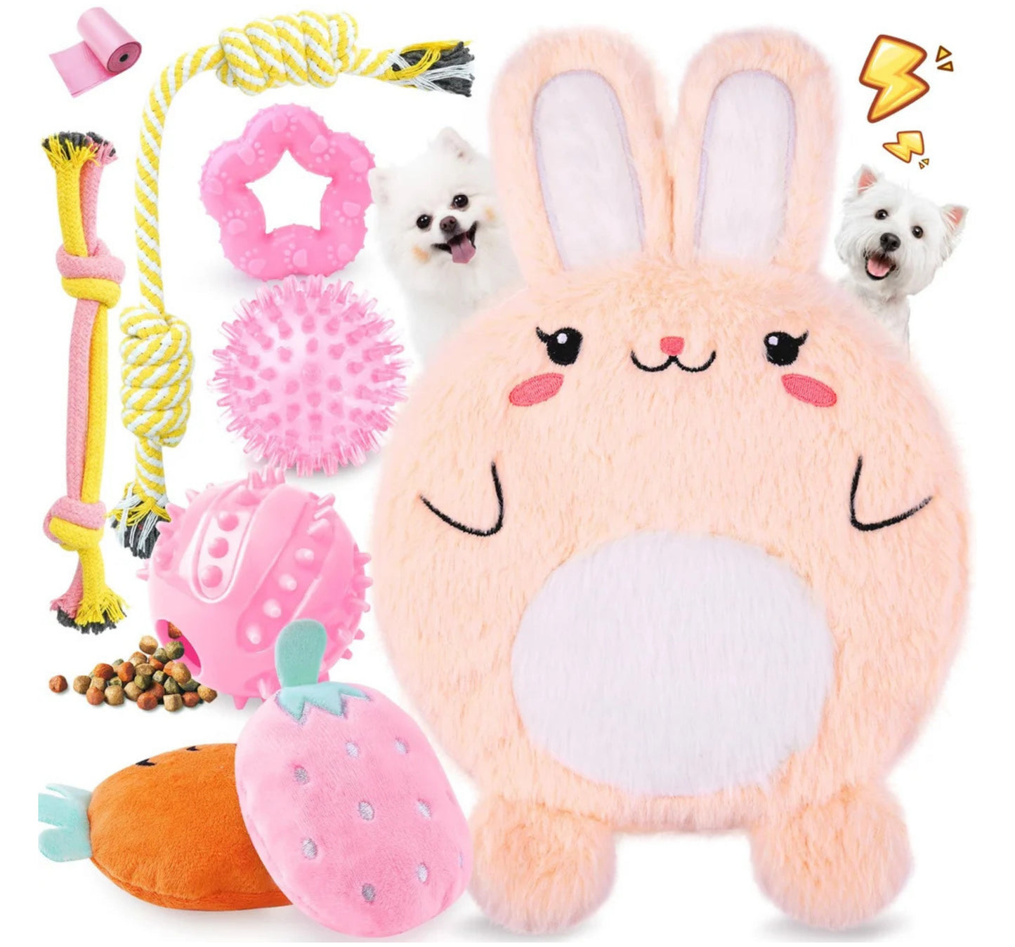 XIUGOAL Pink Puppy Toys - 9 Pack Puppy Chew Toys for Teething Interactive Dog Toys for Puppies Small Dog Toys with Squeaky Toys Treat Ball and Ropes