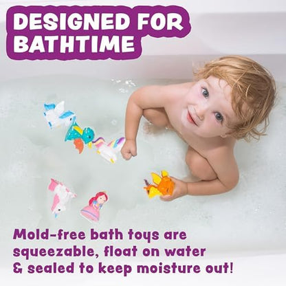 Fantasy Watertight Bath Toys, 6 Pack | Sealed, No Hole Bath Toys Design Keeps Moisture Out | Soft, Squeezable & Float on Water | Baby & Toddler Bathtub Toy | Unicorn Baby Girl Bathtub Toy