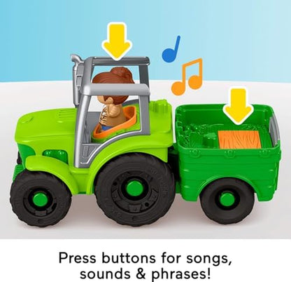 Little People Toddler Toy Push & Play Tractor Push-Along Musical Farm Vehicle with 2 Figures for Pretend Play Kids Ages 1+ Years