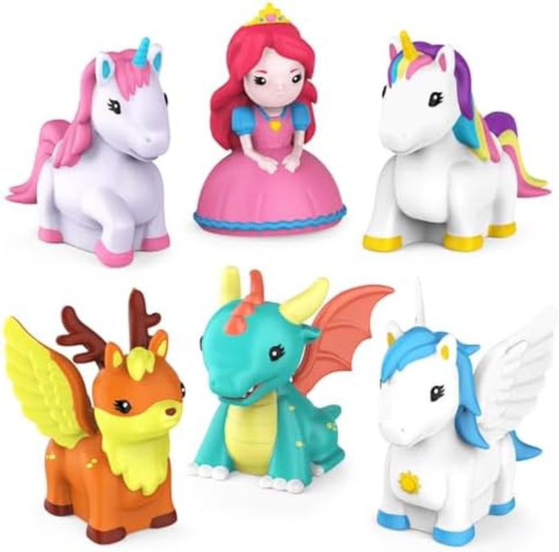 Fantasy Watertight Bath Toys, 6 Pack | Sealed, No Hole Bath Toys Design Keeps Moisture Out | Soft, Squeezable & Float on Water | Baby & Toddler Bathtub Toy | Unicorn Baby Girl Bathtub Toy