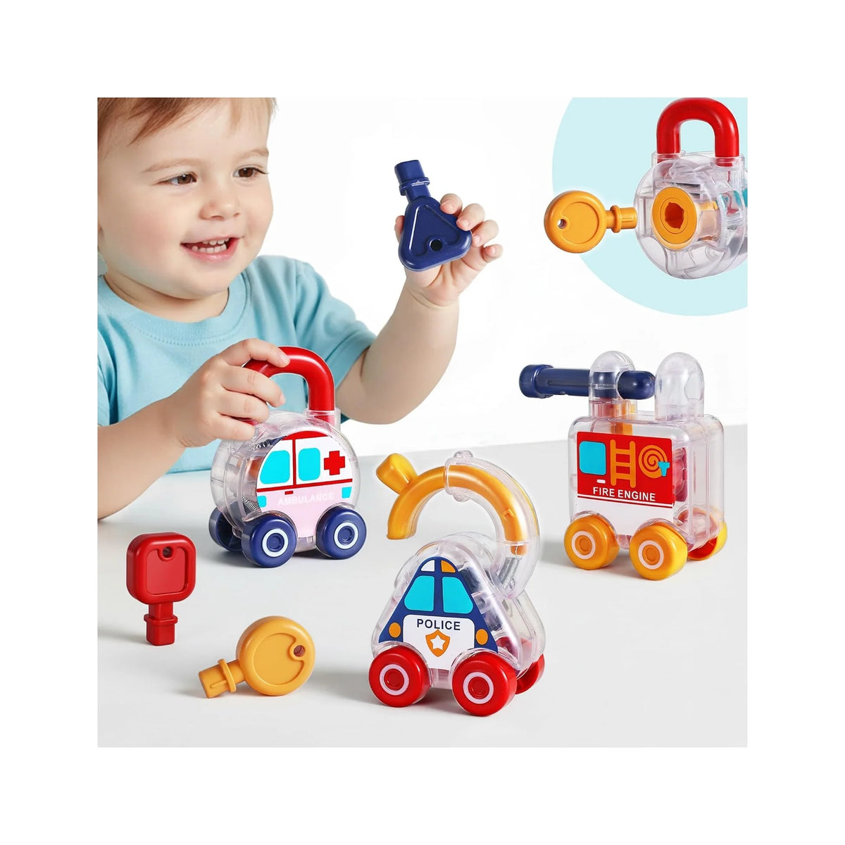 Toddler Lock Key Toy, Montessori Learning Sorting Matching Toy, Baby Fine Motor Development, Infant Activity Push Car, Educational Birthday Gift for 1 2 3 Year Old Kid Boy Girl