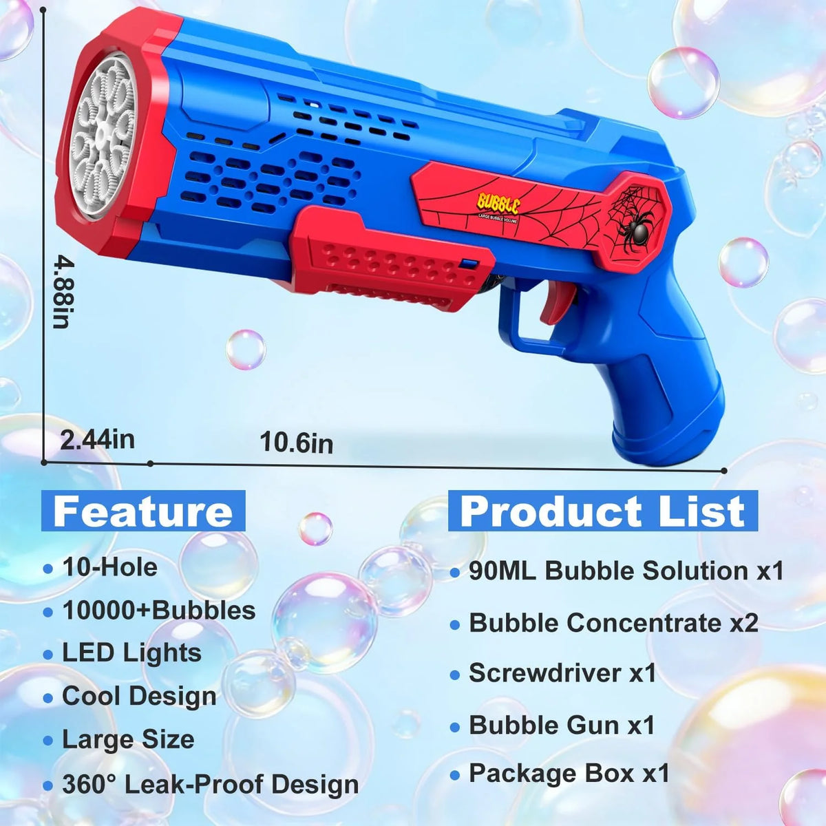 Zerhunt Bubble Gun Machine for Kids: 10,000+ Bubbles/Min Automatic Blower with LED Lights & Leak-Proof Design - Outdoor Summer Toy for Toddlers Ages 3+ - Birthday Easter Wedding Party Favors