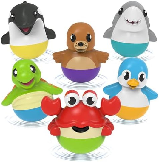 Bobbers™ Bob, Wobble & Float Upright Toddler Bath Toys, 6 Pack | Unique Wobbling Action | Sealed, No Hole Baby Bath Toys | Engaging Bathtub Toys for Kids | Water Table & Baby Pool Play