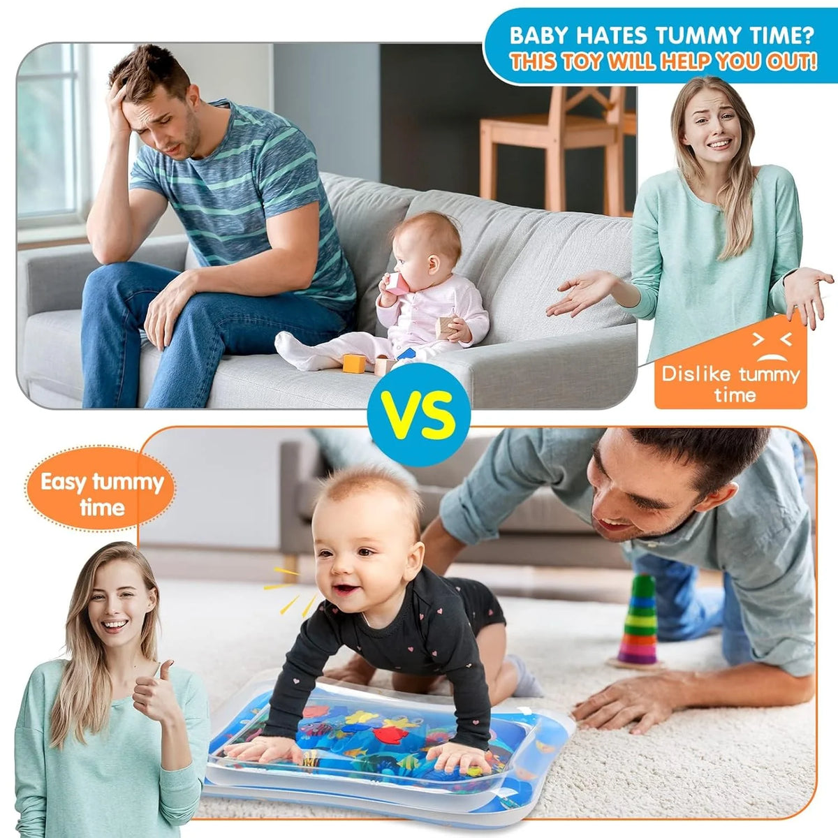 Tummy Time Mat Premium Baby Water Play Mat for Infants and Toddlers Baby Toys for 3 to 24 Months, Strengthen Your Baby'S Muscles, Portable
