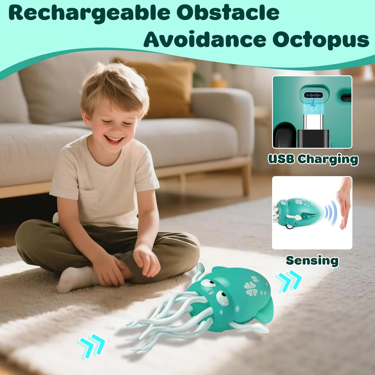 Dancing Octopus Baby Toy,Electric Crawling Octopus Tummy Time Toy,Rechargeable Magic Dancing Music Squid for Kids Ages 3 to 6,Adorable Gifts for Kids’ Birthdays,Funny Office Desk Decoration