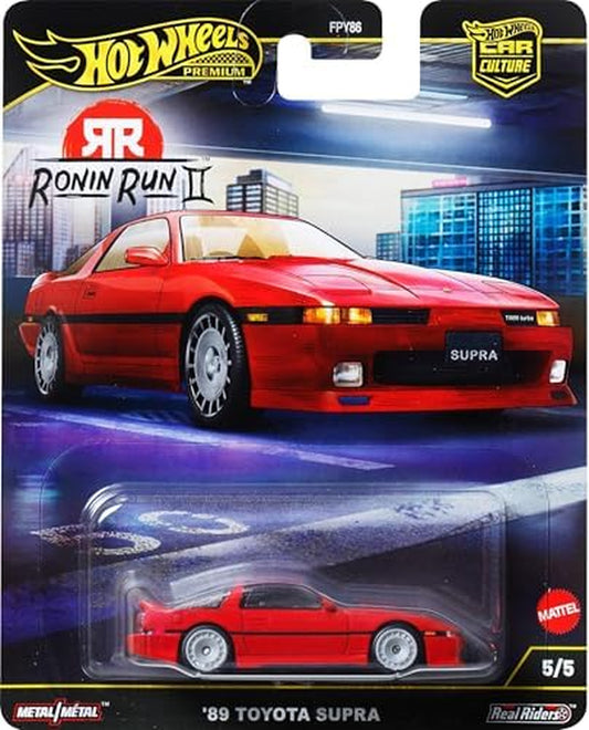 Premium Car Culture Collectible Toy Car, 1:64 Scale Die-Cast Toyota Supra A70, Ronin Run 2 Vehicle with Real Riders Tires