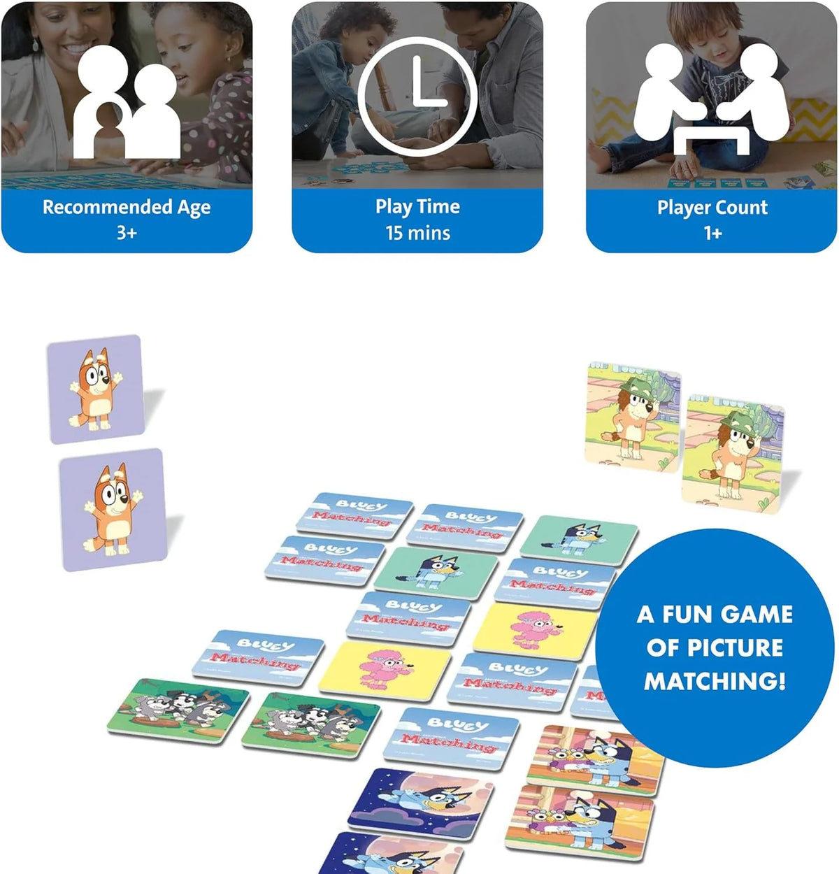 Bluey Matching Game - Family & Toddler Games - Educational Toys - Memory & Brain Games for Kids Ages 3-5, Indoor Recess