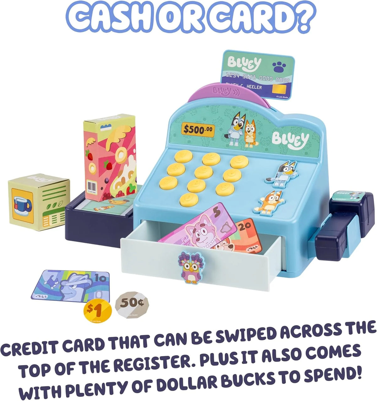 Cash Register Playset, Interactive Play Register with Detachable Scanner, Toy Credit Card, and Dollar Bucks, Shopping Toys for Kids Ages 3+